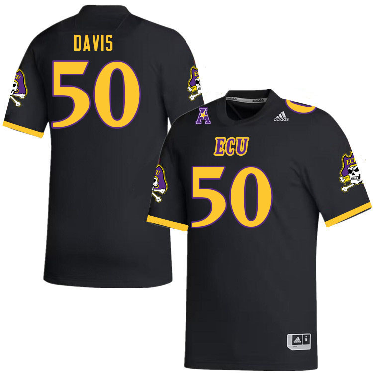 Men #50 Kieran Davis ECU Pirates College Football Jerseys Stitched Sale-Black - Click Image to Close